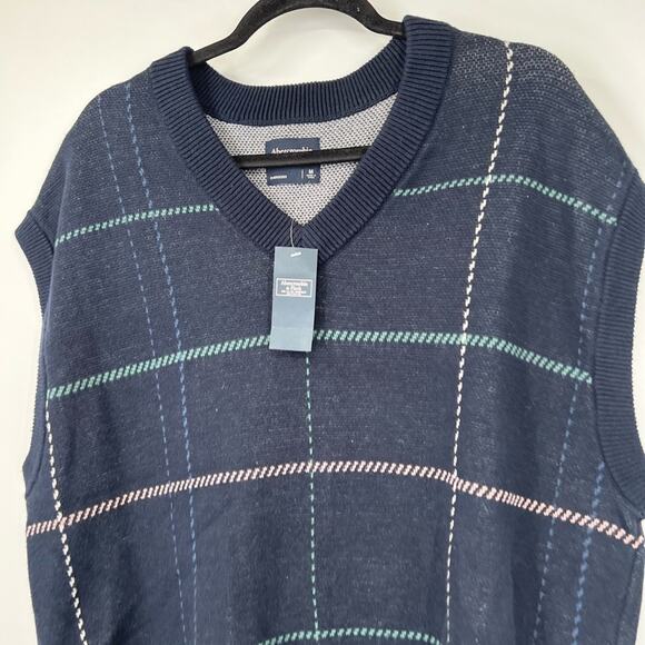 Abercrombie & Fitch Men’s Oversized Plaid Knit Sweater Vest NWT - Picture 2 of 7